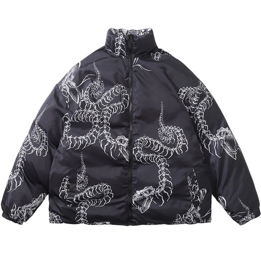 Men's Oversized Snake Print Punk Gothic Thick Warm Puffer Coats