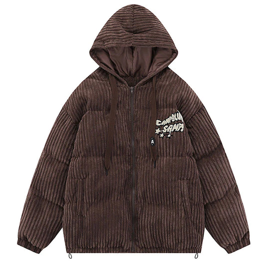 Winter Men's Solid Color Thicken Warm Corduroy Hooded Jacket