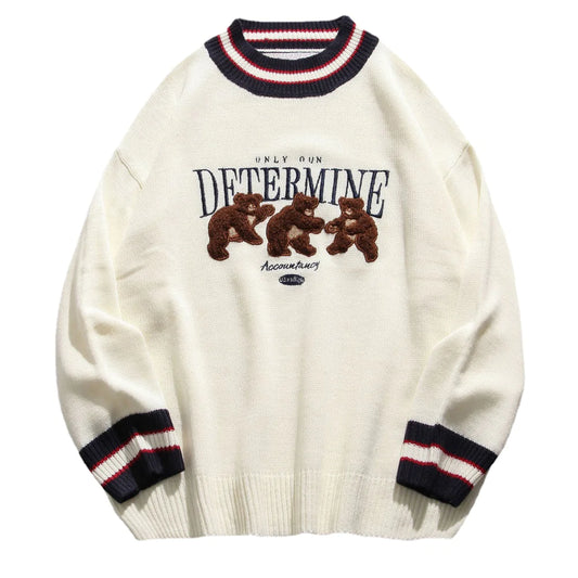 Bear Patchwork Striped Knitted Sweaters